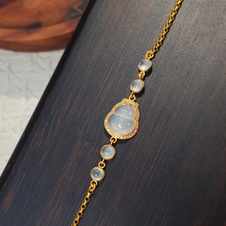 18K金白冰翡翠葫芦钻石手链 G5963