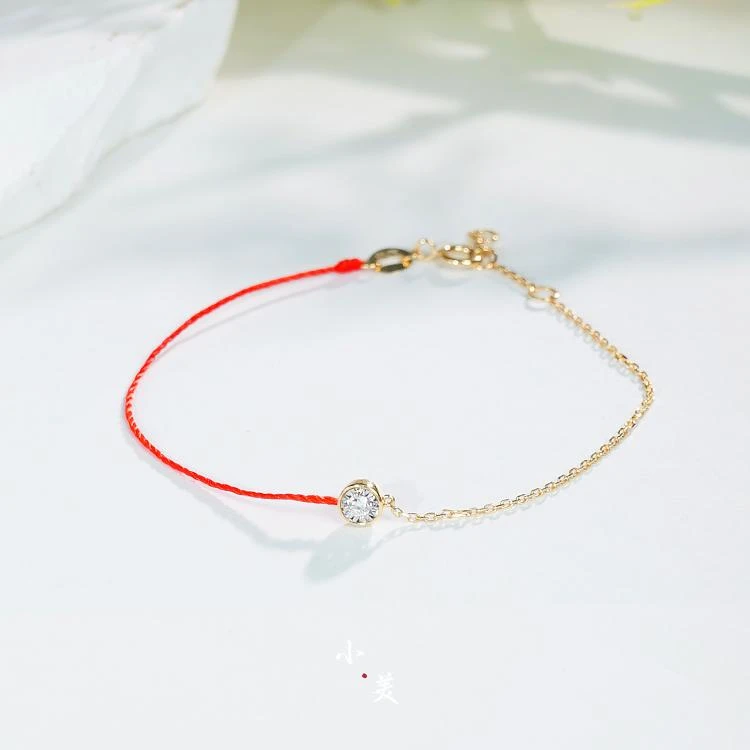 18K金钻石泡泡AB红绳手链 G9501