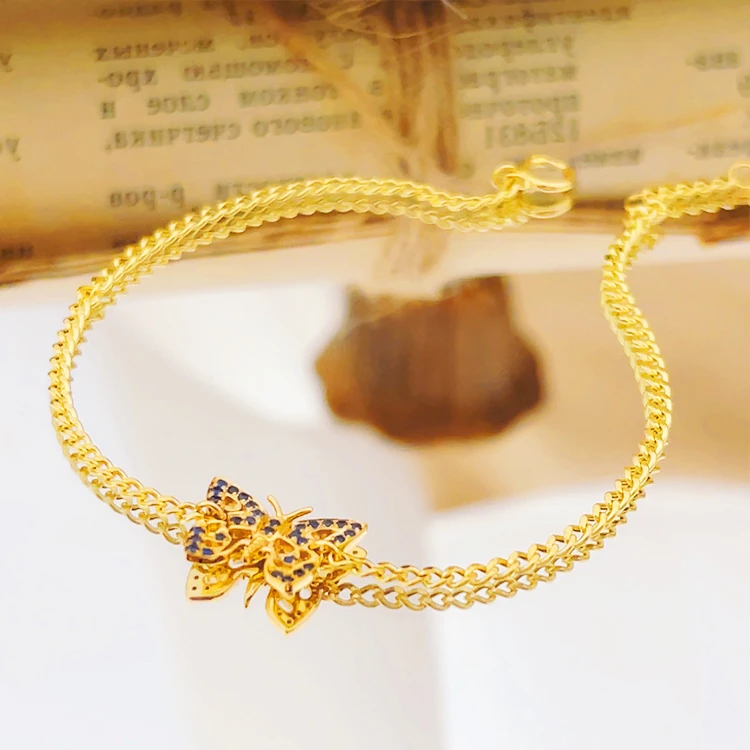 G5382 18K金古巴蓝宝蝴蝶手链