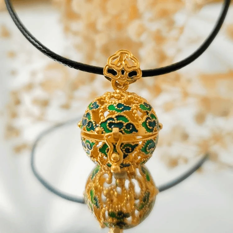 吊坠925银 S925银祥云珐琅镂空香囊球绣球吊坠 S1121