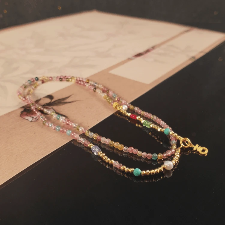 星河・18K金彩色碧玺小米珠项链 甜美（多样性发货） G7610