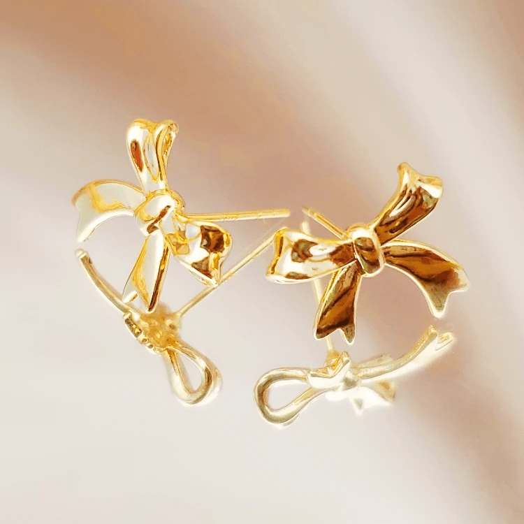 18K金蝴蝶结飘带耳钉耳环 G3287