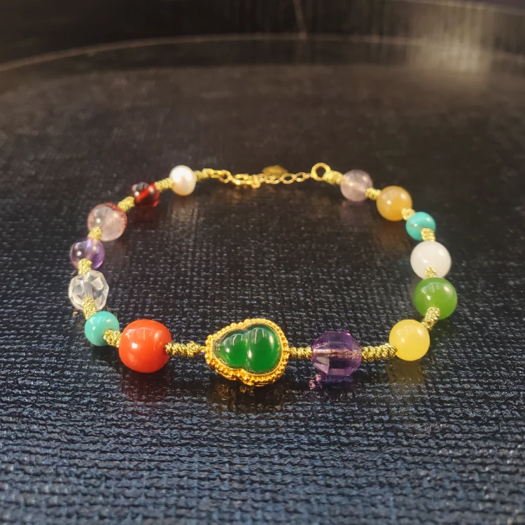 18K金翡翠葫芦超七珍珠多宝手链 G5994 多样性发