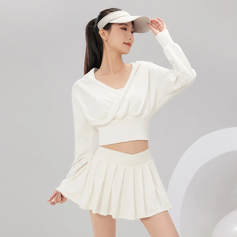 【网球少女】34018连帽运动罩衫性感宽松瑜伽服上衣健身跑步长袖女