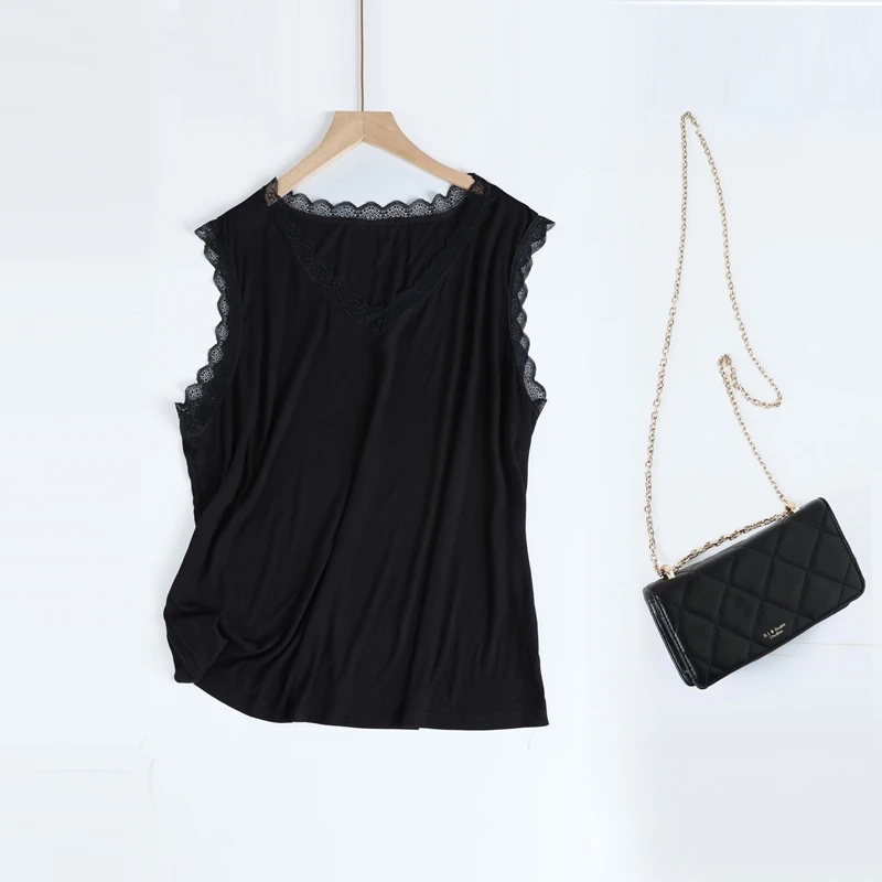 【擎苍鹰】夏季新中老年人吊带背心外穿200斤特大码蕾丝t恤胖妈妈