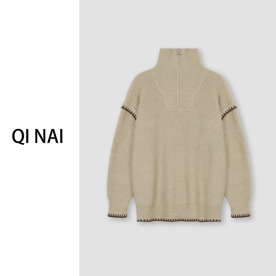 七奈推荐【宿守】时尚简约半拉链高领针织上衣QN11793