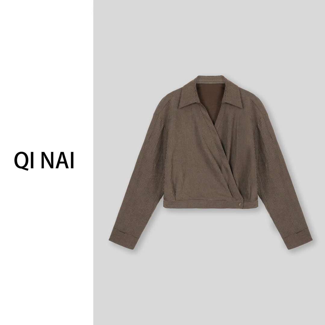 七奈推荐 【控风】设计感宽松显瘦条纹衬衫上衣QN11550