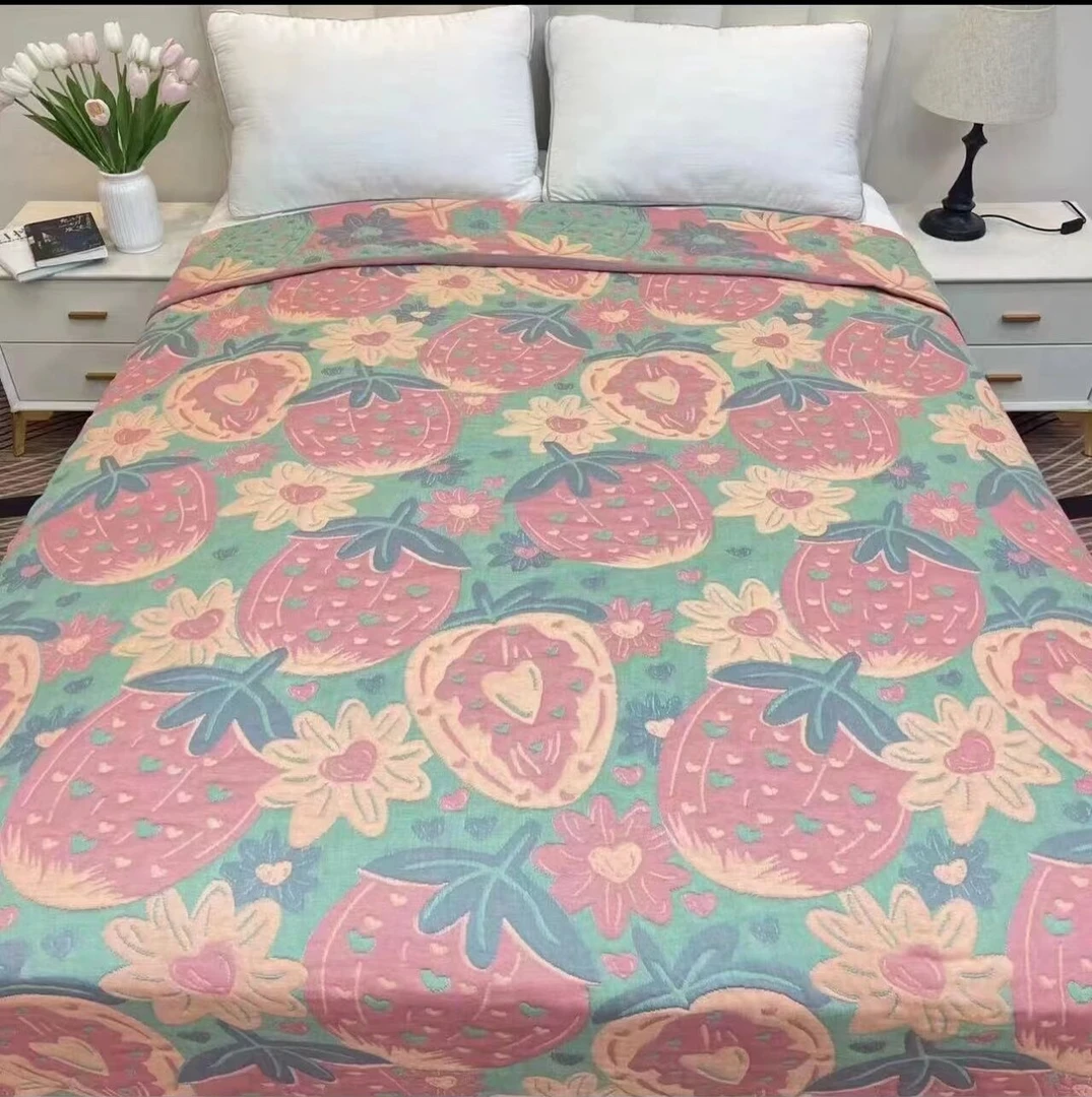 大草莓】2*2.3米加厚盖毯多层纱布毯盖被毛巾被精梳毛巾毯细纱