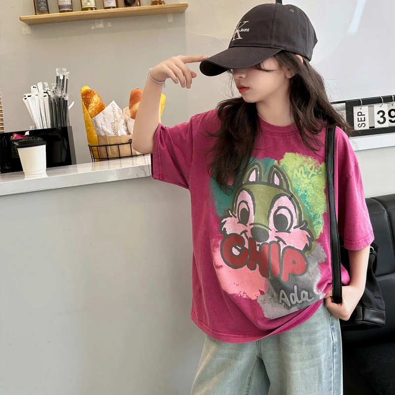 女童棉质印花t恤夏季时尚韩版宽松ins上衣洋气小女孩休闲圆领半袖