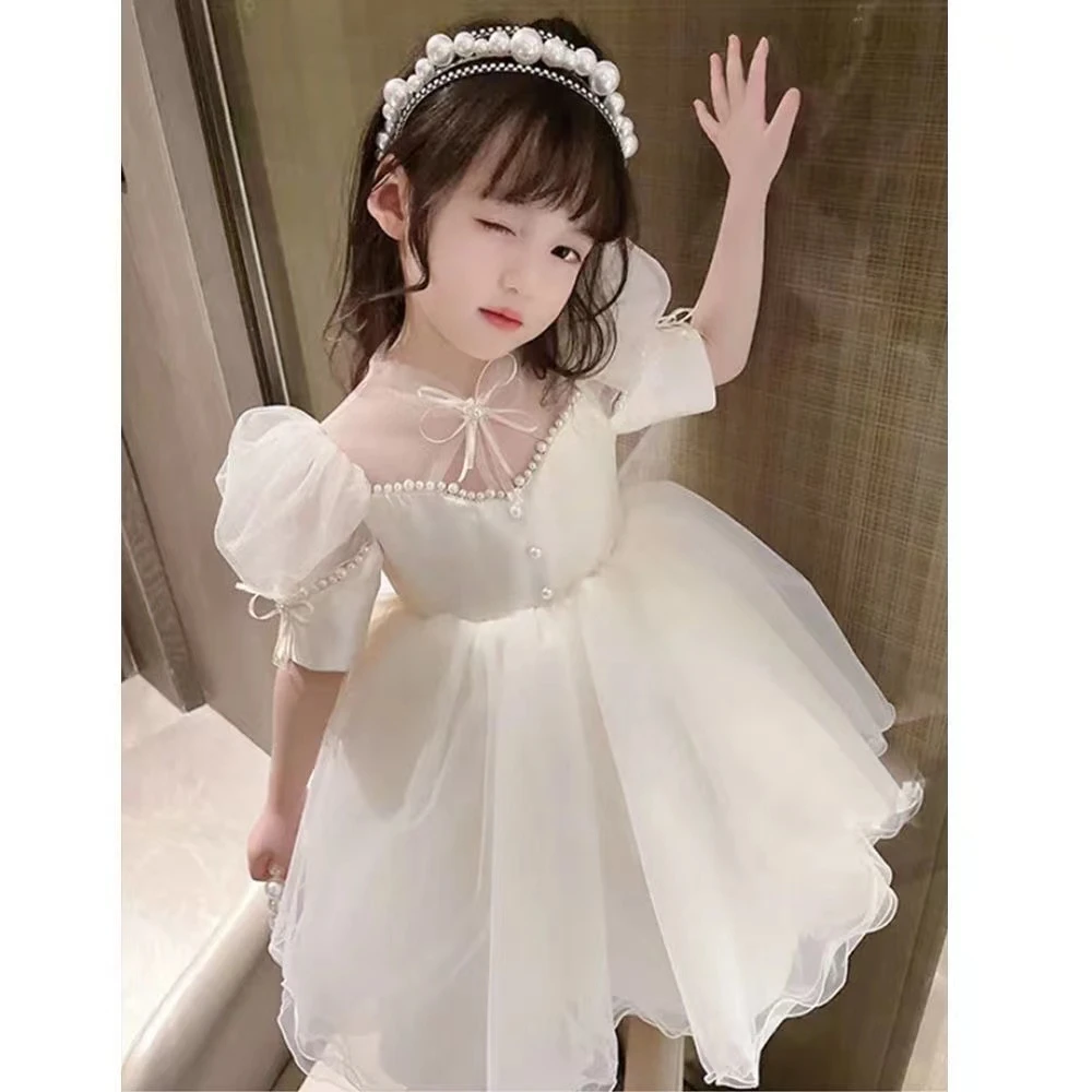 女童夏季连衣裙新款洋气宝宝生日花童蓬蓬纱裙小女孩泡泡袖公主裙