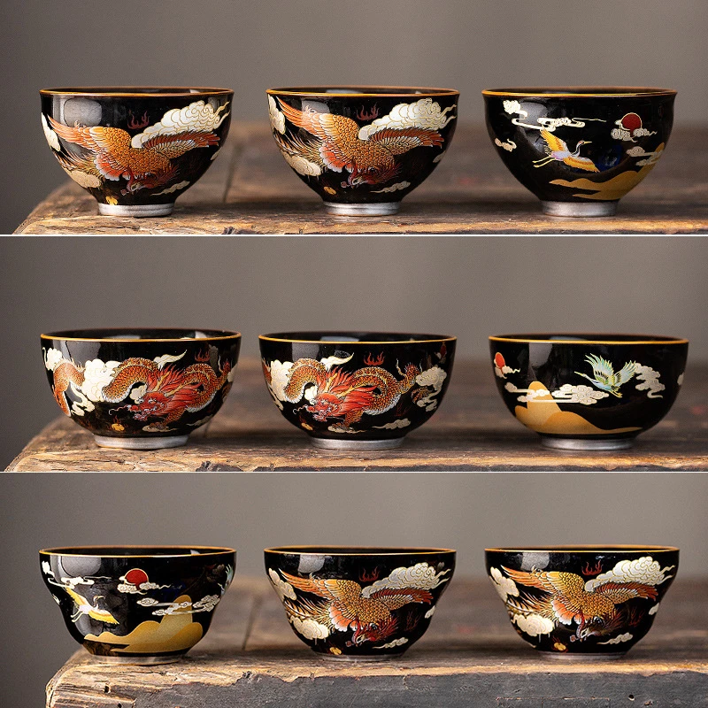 珐琅彩轻奢龙凤宫廷风茶杯大号盏茶陶瓷杯家用敬茶陶瓷功夫茶具