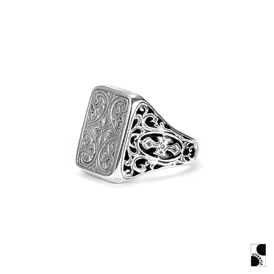 925银戒指 =silvarie=GEROCHRISTO 希腊拜占庭式复古纹路纯银戒指