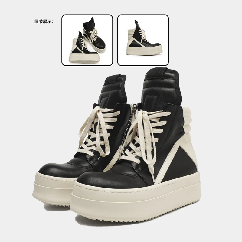 鞋子男RO风倒三角厚底高帮增高鞋奶香底美式高街马丁靴潮流大钩子