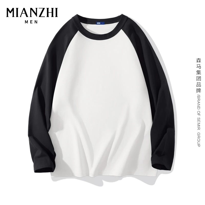 棉致简约男士长袖t恤撞色插肩袖休闲慵懒风百搭上衣