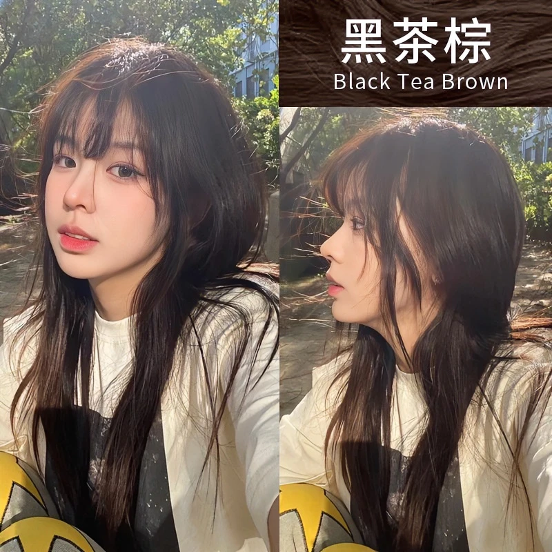 黑茶棕色染发膏植物天然纯无刺激染发膏推荐学生显白自己在家染发