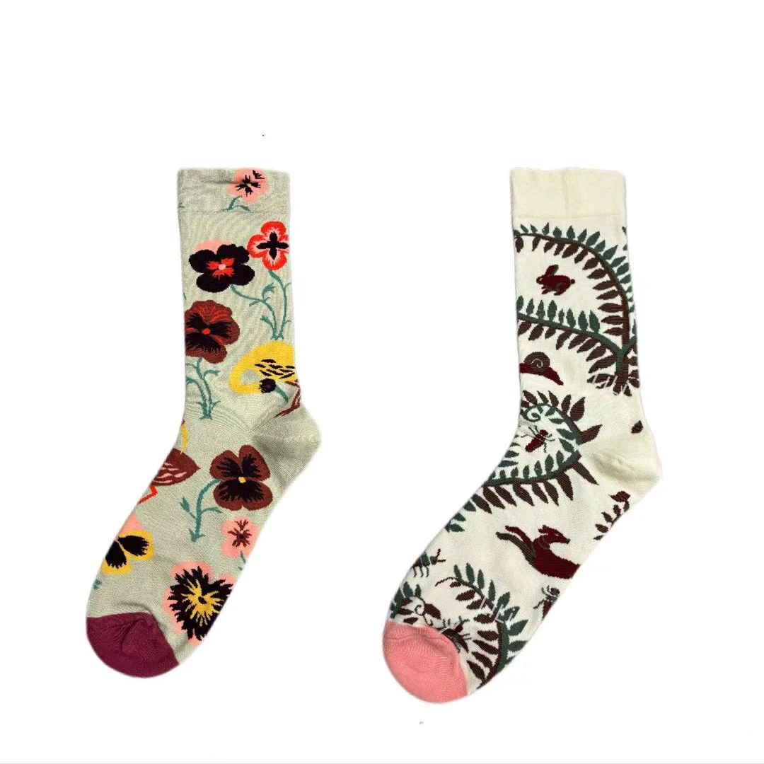 中筒女袜花条纹舒适秋冬