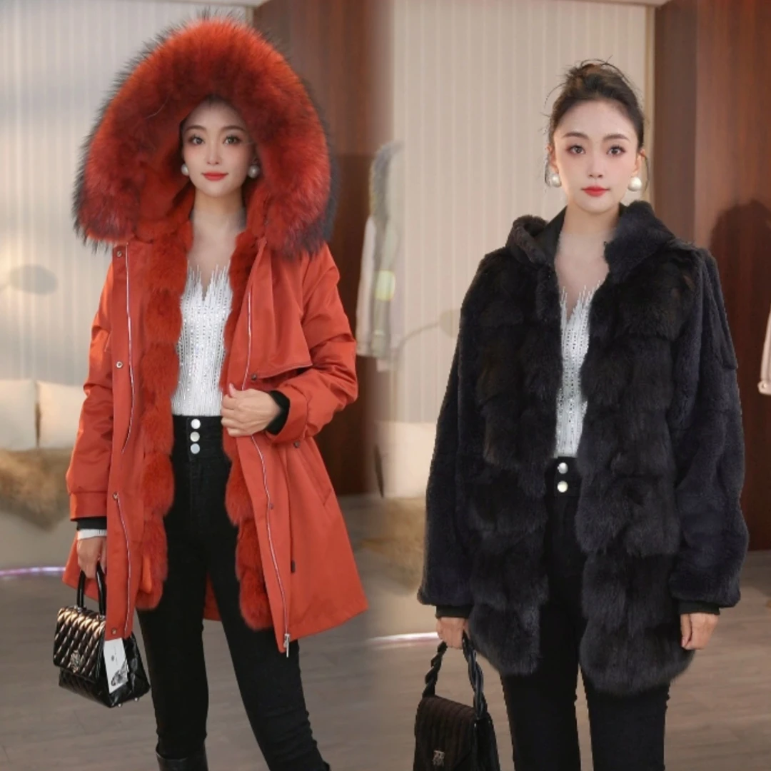 【初见狐狸毛+兔毛三穿】冬季新款真毛保暖可拆卸三穿女款派克外套