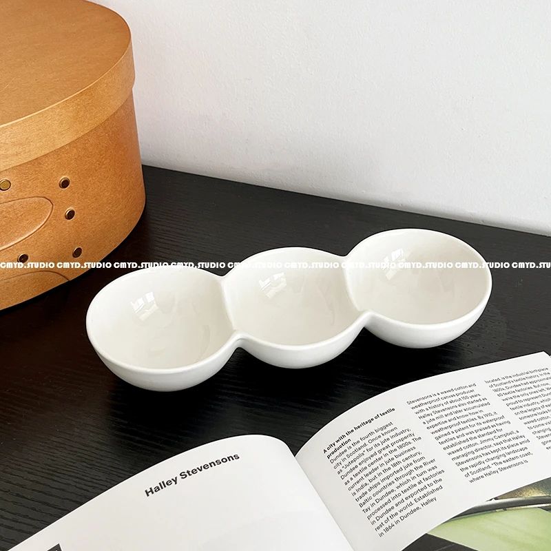 9寸永安三连圆碗 三格味碟小菜碟酱料碟多格碟连体酱料碟陶瓷碟子