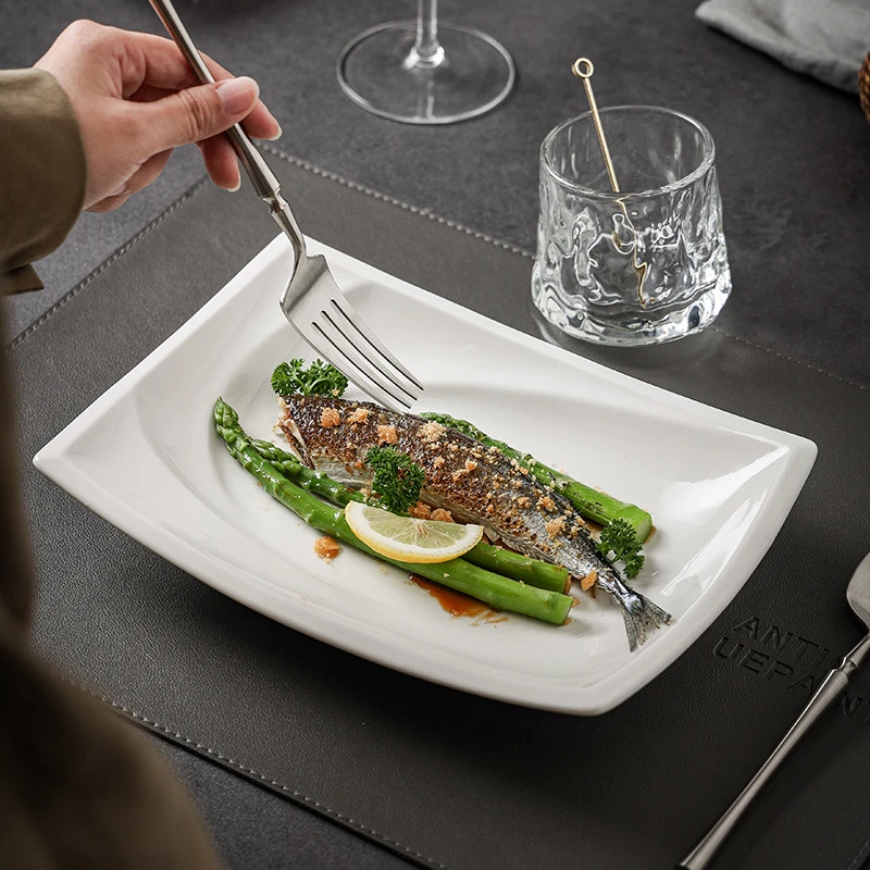 10寸顺风长方汤盘 方盘子陶瓷盘子ins风西餐盘家用法式餐具早餐盘