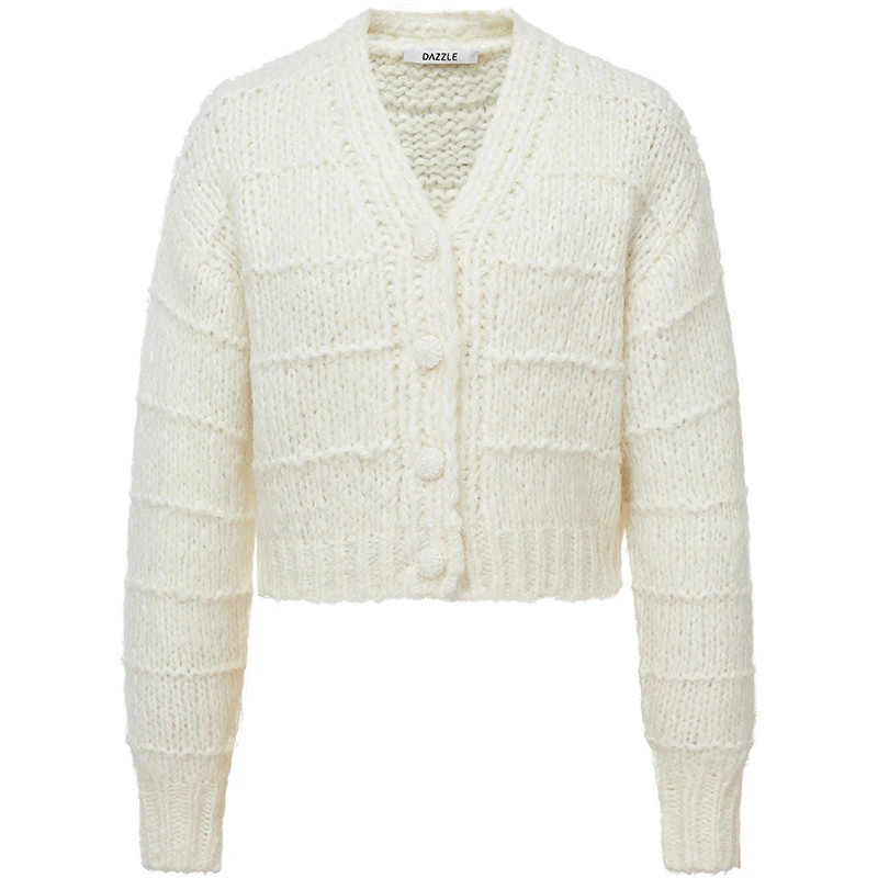 DAZZLE地素通勤粗线针织毛衣开衫2H1E529