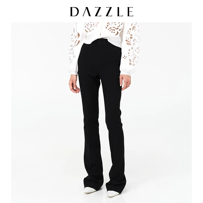DAZZLE地素 时尚休闲黑色西装微喇弹力长裤喇叭裤长裤2E1Q401
