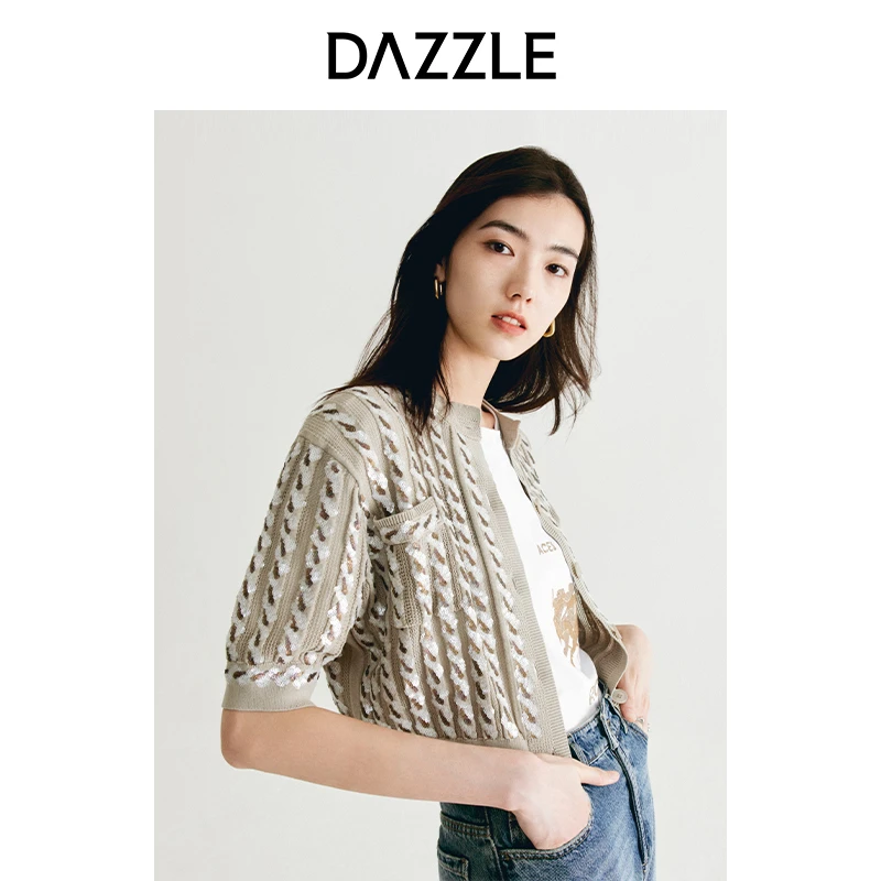 DAZZLE地素秋法式珠片刺绣针织外套2E2E516