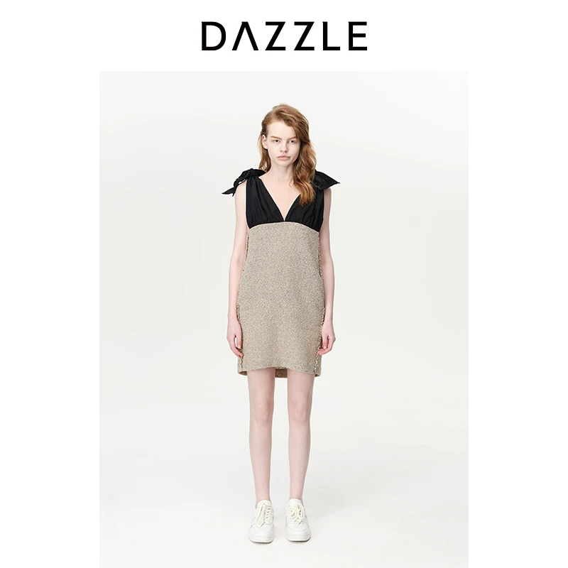 【NANACO专属】DAZZLE地素拼接连衣裙千金风小香风粗花呢直筒裙2H2O