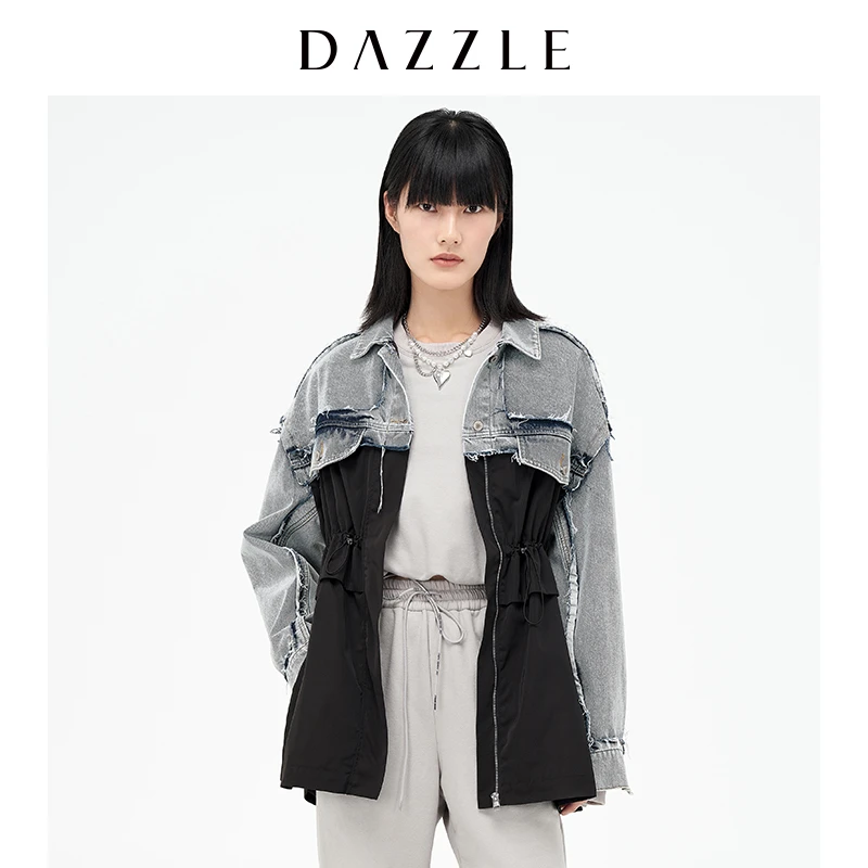 【MD】【精选】DAZZLE地素冬抽绳拼接牛仔棉服2D4RB111A