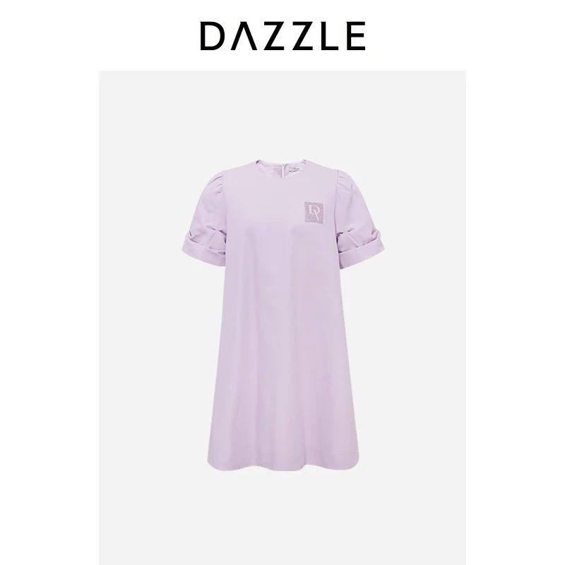 DAZZLE地素短袖连衣裙法式简约圆领A字氛围感裙子女2H2O421度假