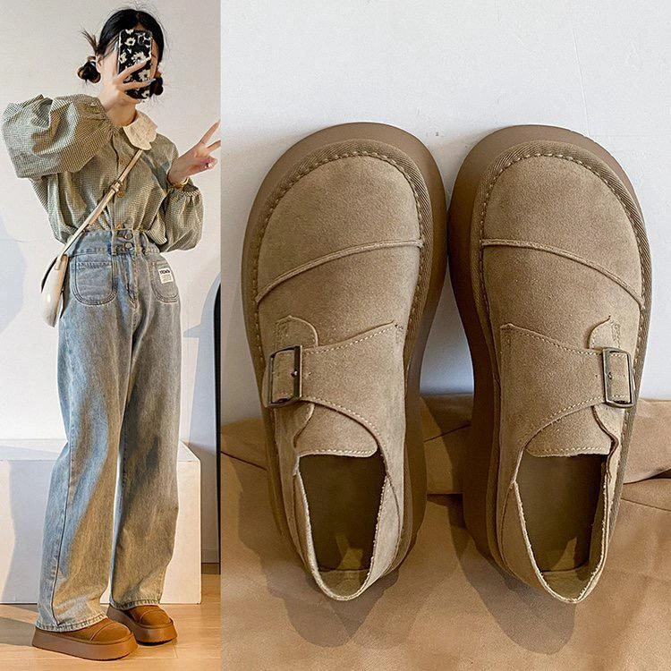 厚底勃肯鞋女复古松糕丑萌休闲单鞋ins英伦风乐福鞋