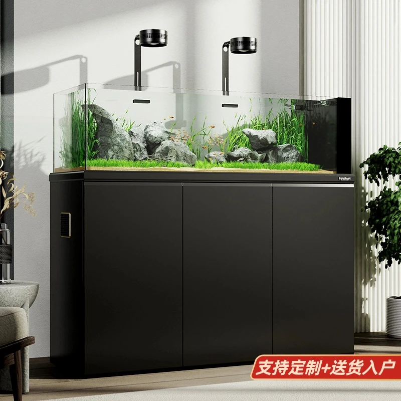 老渔匠原生溪流缸鱼缸不锈钢底滤家用大型造景生态水族箱超白缸