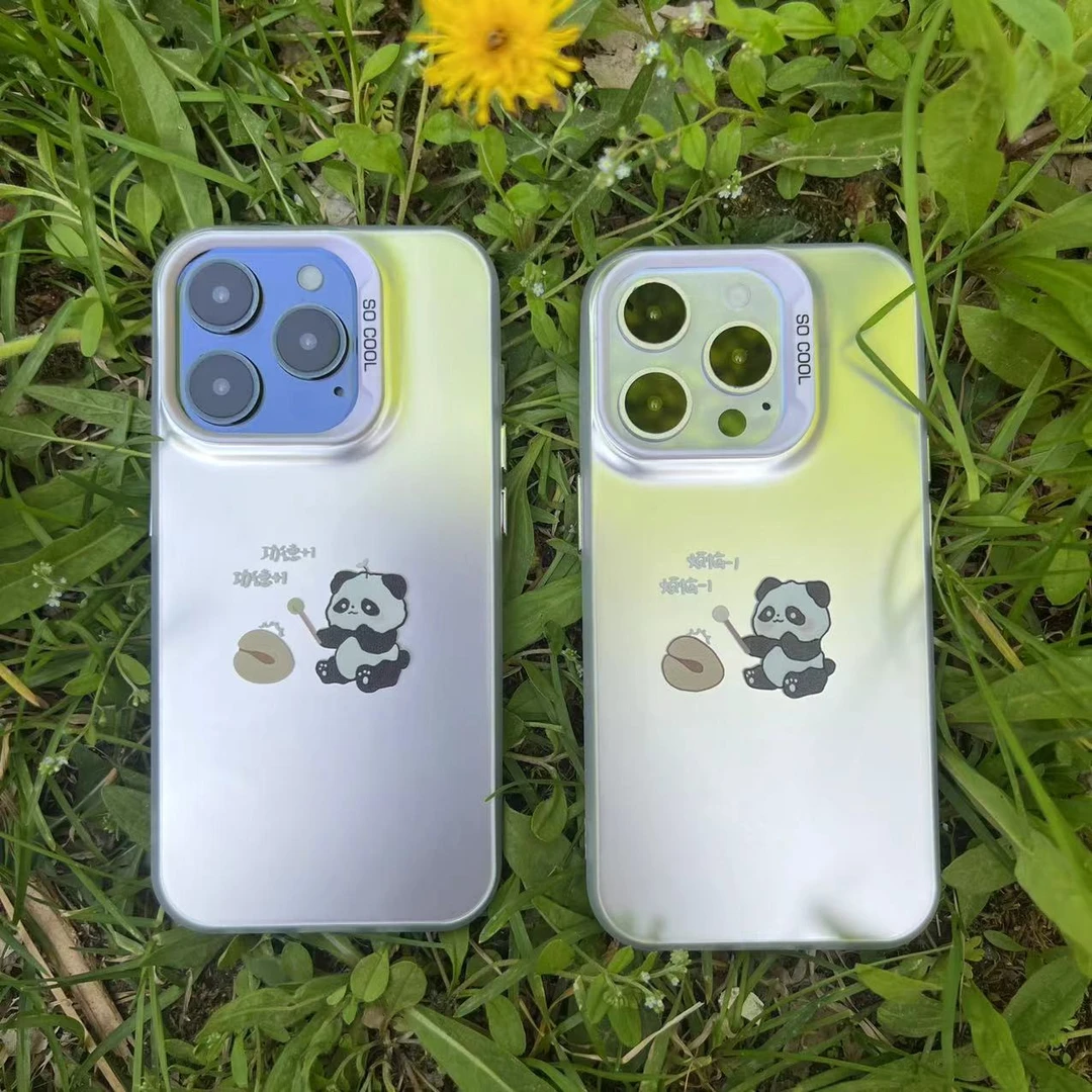 功德熊猫--IMD彩银创意个性防摔简约潮牌适用苹果华为男款手机壳1