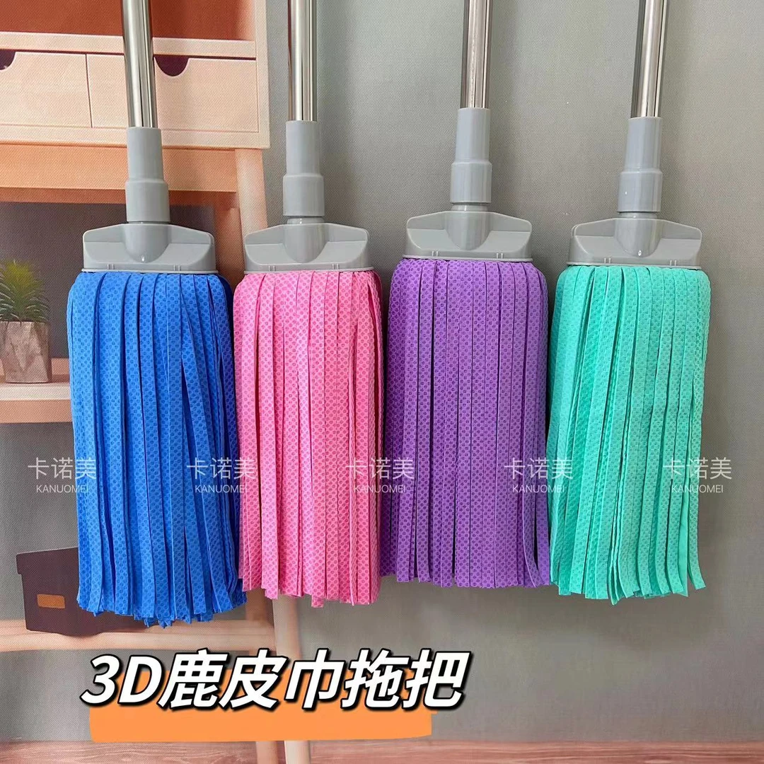 卡诺美3D鹿皮巾拖把无水痕家用传统吸水扁头老式拖布免手洗不掉毛