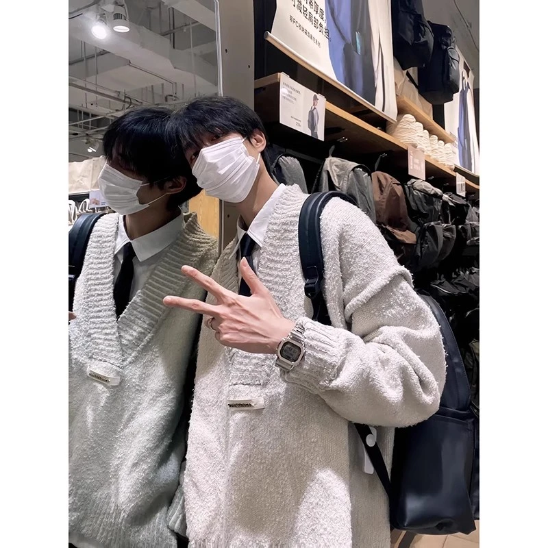 美式复古V领毛衣男款冬季穿搭高级感外套韩系慵懒风厚内搭针织衫