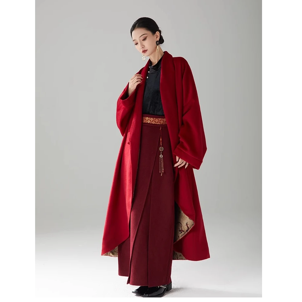 随时anytime 姜也丨新年氛围感丨新中式红色毛呢大衣女秋冬