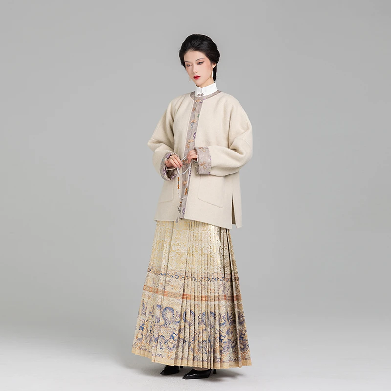 随时anyitme 白芷 拼接双面呢圆领袄上衣