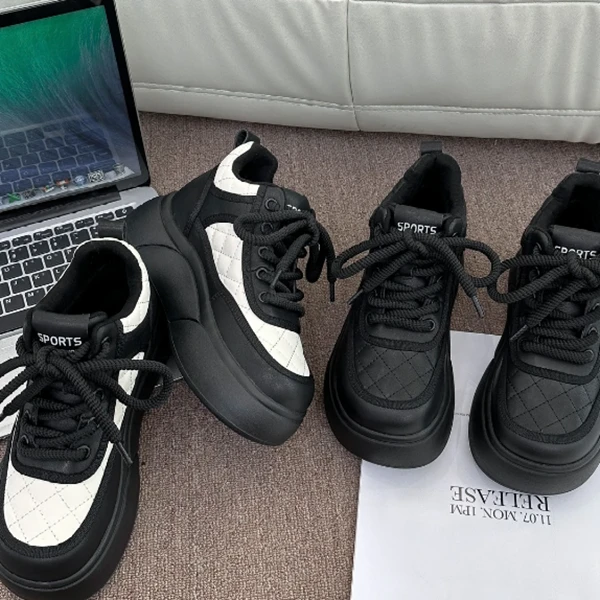 安妤皙&奥利奥菱形格高腰板鞋6081F【李大婷优选1】