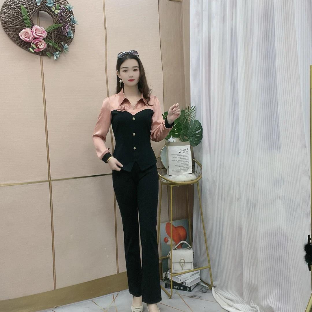 春季新款女装玫瑰花设计长袖时尚洋气修身减龄气质显瘦套装 936