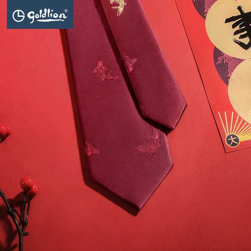 Goldlion/金利来【金鲤来】男士红色锦鲤喜庆商务领带礼盒包装