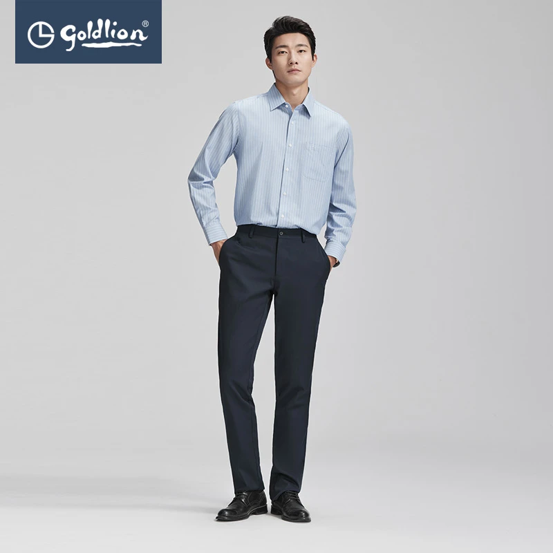 Goldlion/金利来【亲肤保暖】秋冬款男士百搭竖条纹舒适休闲衬衫