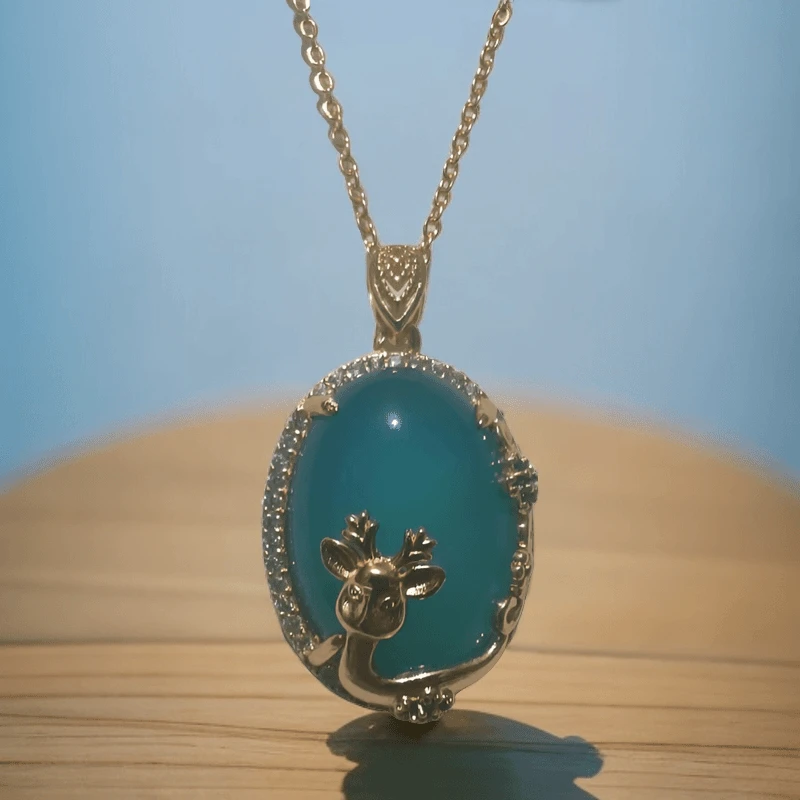 新式蓝色吊坠项链镶嵌复古宫廷风