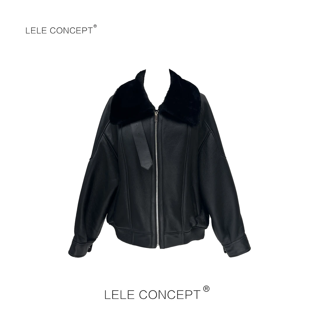 LELE CONCEPT丨【超】轻奢高级感翻领收身皮毛一体外套Y0493