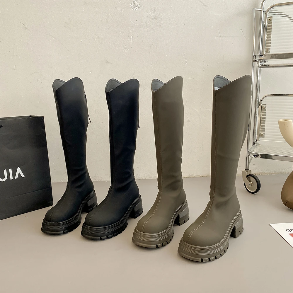 JIABUJIA/贾不假-2023秋季新款百搭时尚英伦复古不过膝长筒时装靴