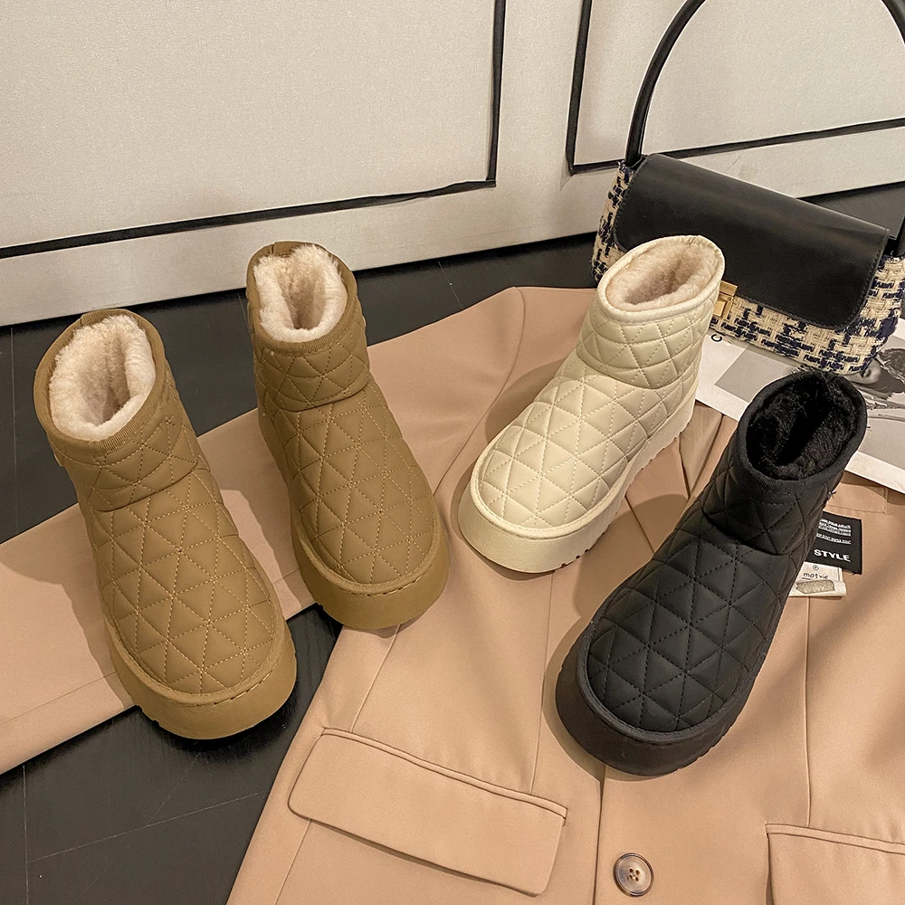 JIABUJIA/贾不假-厚底棉鞋女2023冬季新款简约保暖防水厚底雪地靴