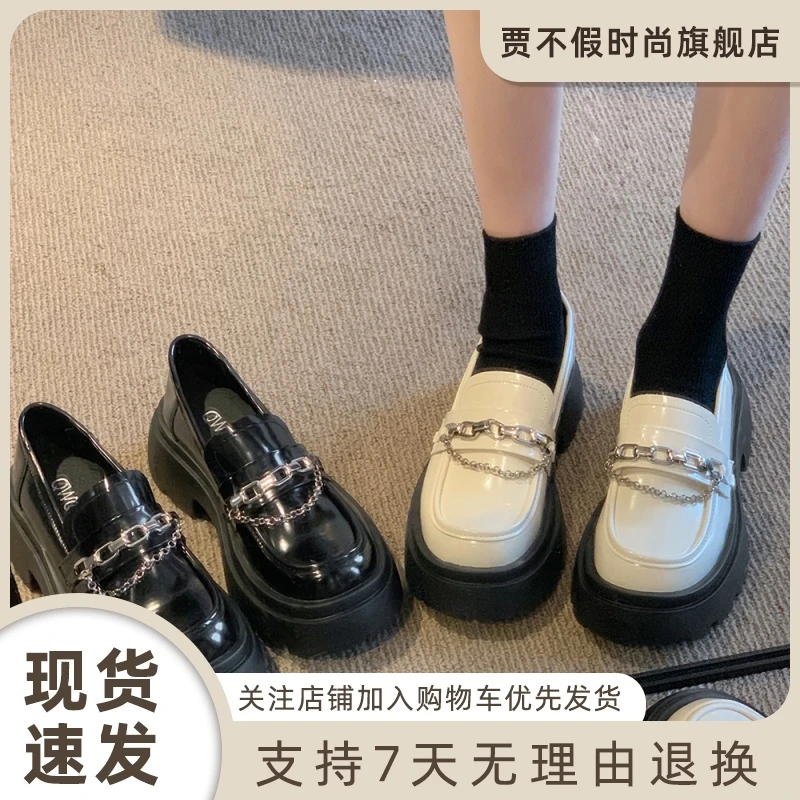 现货2025春季新款百搭粗跟小皮鞋软底圆头日系时尚透气厚底乐福鞋