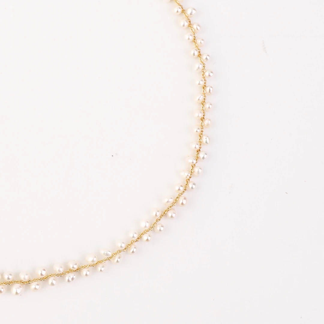 铜合金仿珍珠项链 氵青仓NO退NO换TL0042气质淡水编织颈链38+10cm