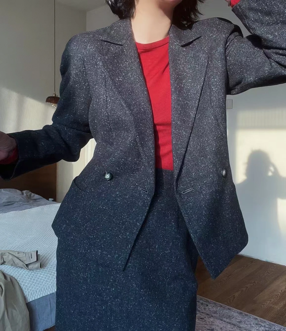 95新 浪凡 送中检/浪凡雪花点西服套装裙