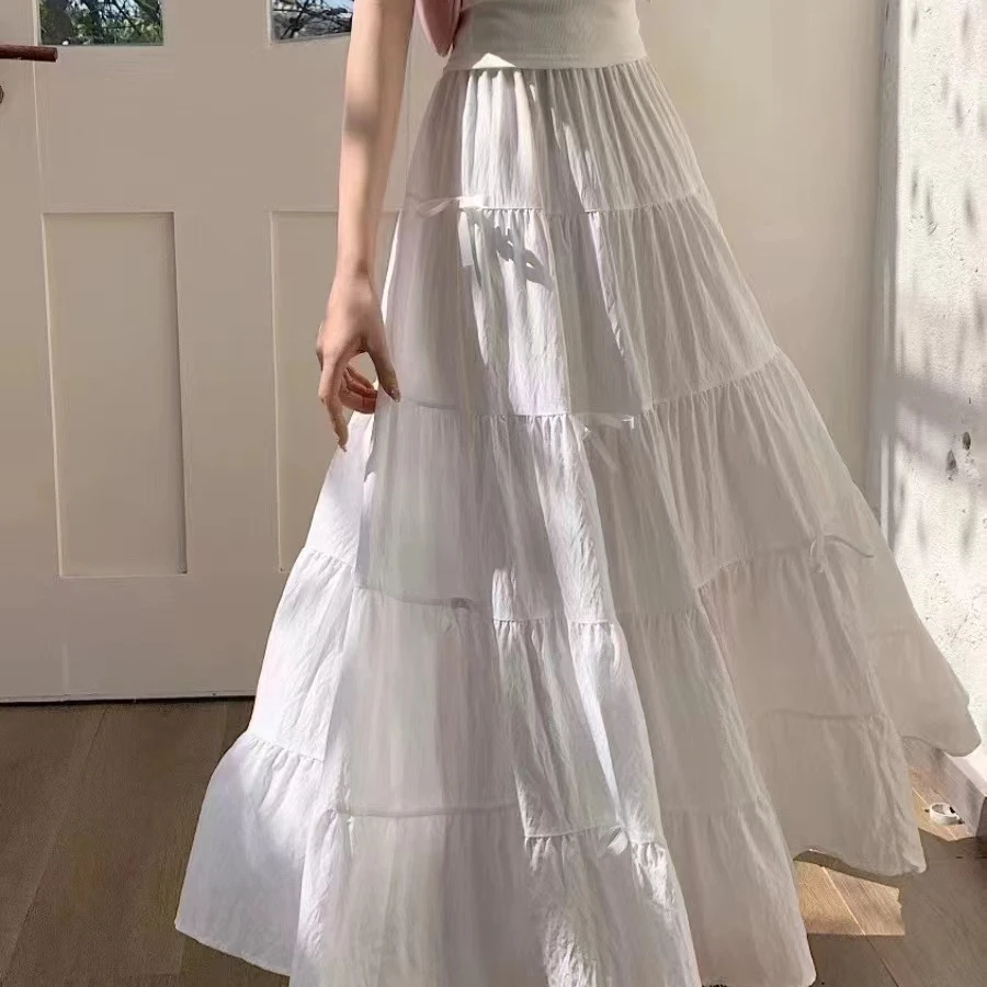 显瘦半身裙半身蛋糕裙裙子气质白色高腰夏季中长款时尚褶皱网纱裙