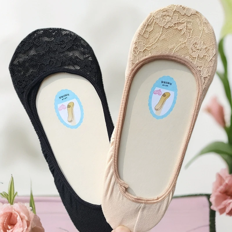 船袜春夏季蕾丝款隐形袜透气棉底袜套低帮袜子女纯色浅口短袜