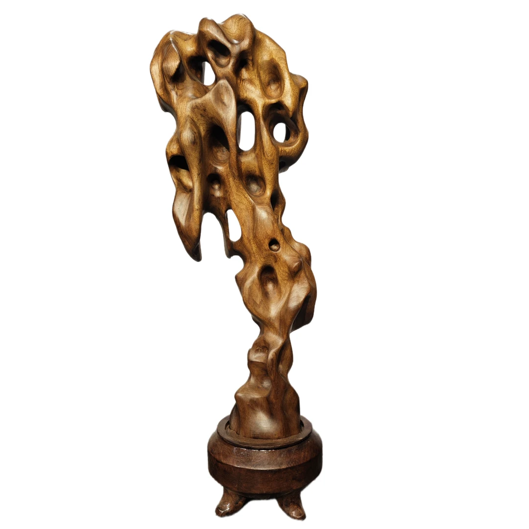 高42cm，太湖石造型。阴沉金丝楠乌木把玩摆件，无漆无色，上蜂蜡